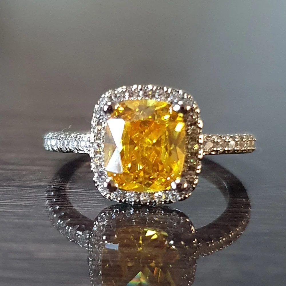 Charm Square Cut Diamond Amber Ring - Picture 1 of 3